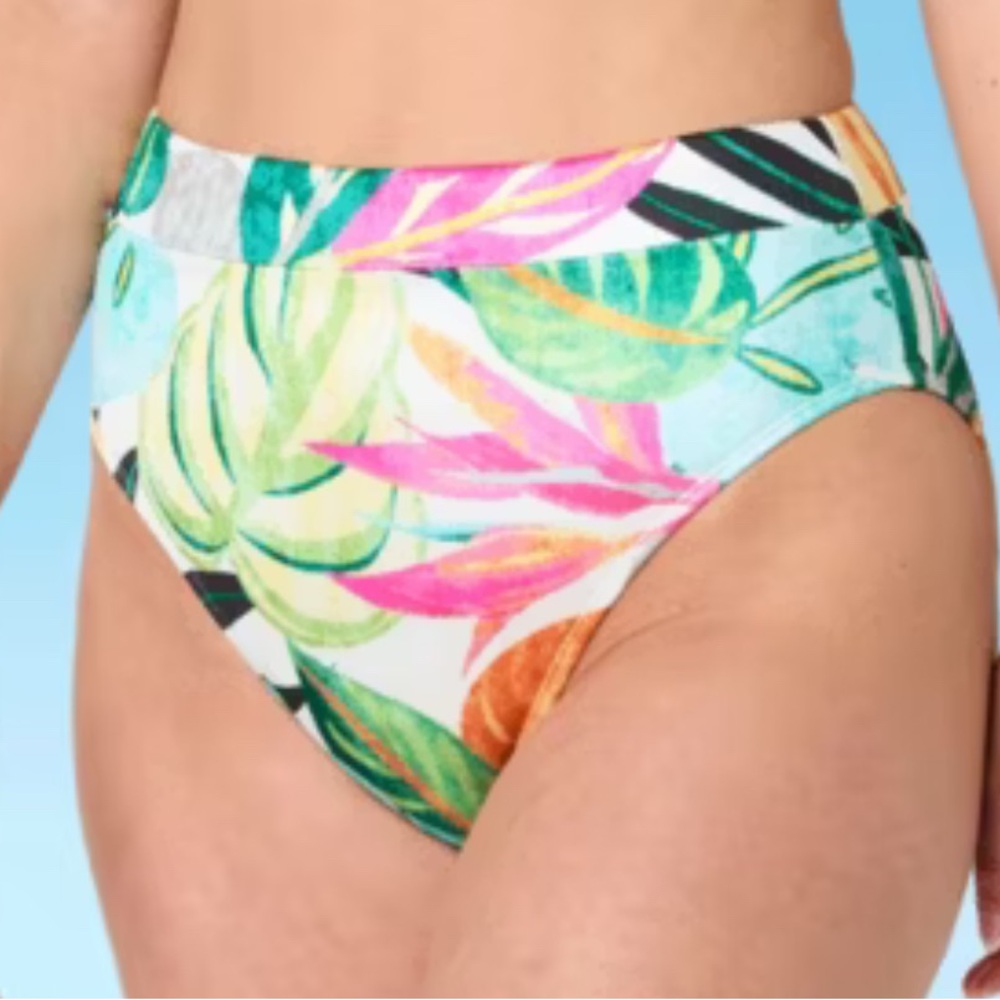 NWT Woman’s High Rise, High Leg Rio Rainforest Bikini Bottoms - Size Large